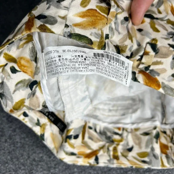 Zara Basic Pants Womens 4 Yellow Leaf Print Slim Ankle Chino Trousers Cotton - Picture 10 of 16